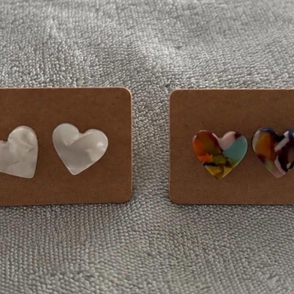 Minimalist Resin Heart Stud Earrings Acetate Heart White & Multicolor